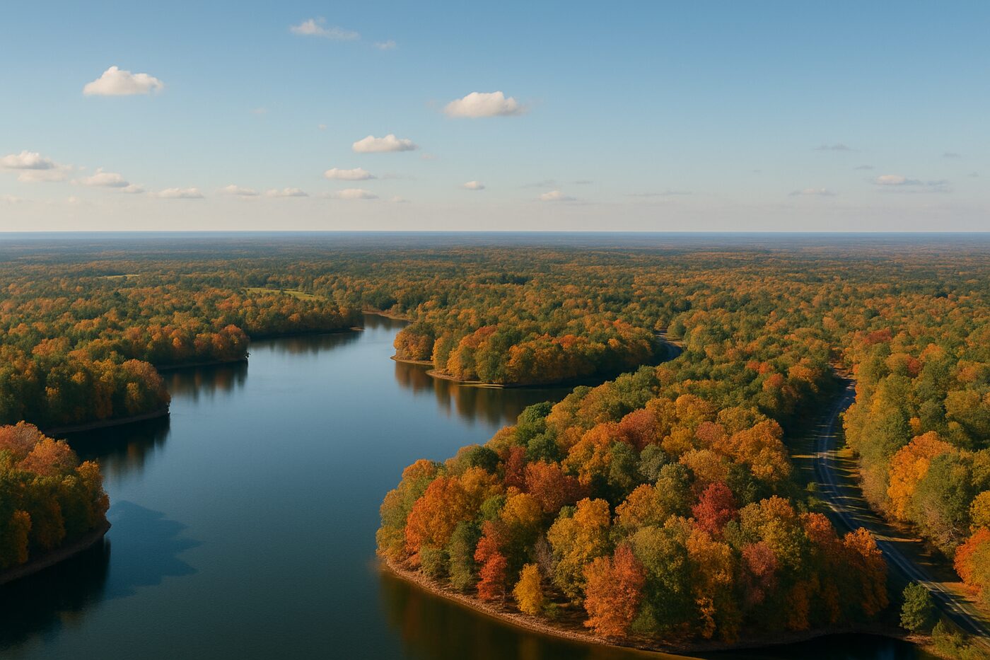 Aerial view of lakes and wooded neighborhoods near Glen Allen, VA