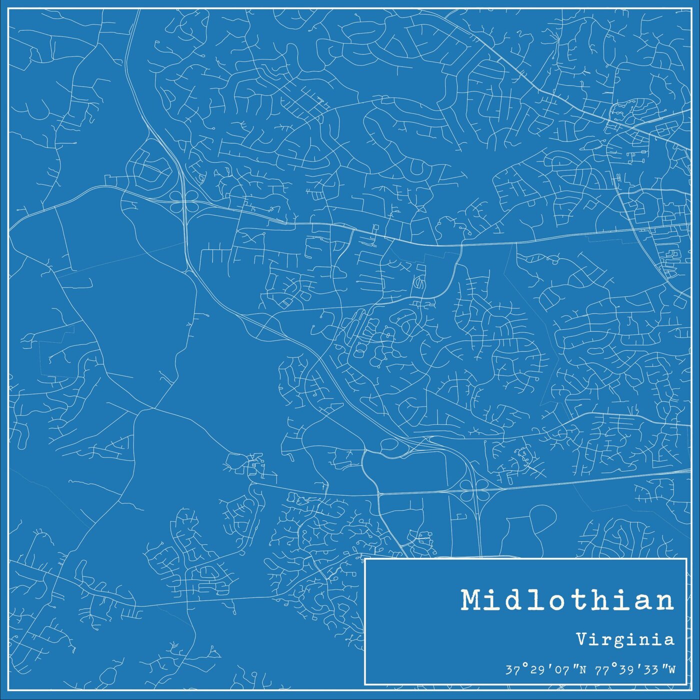 Street map illustration of Midlothian, Virginia